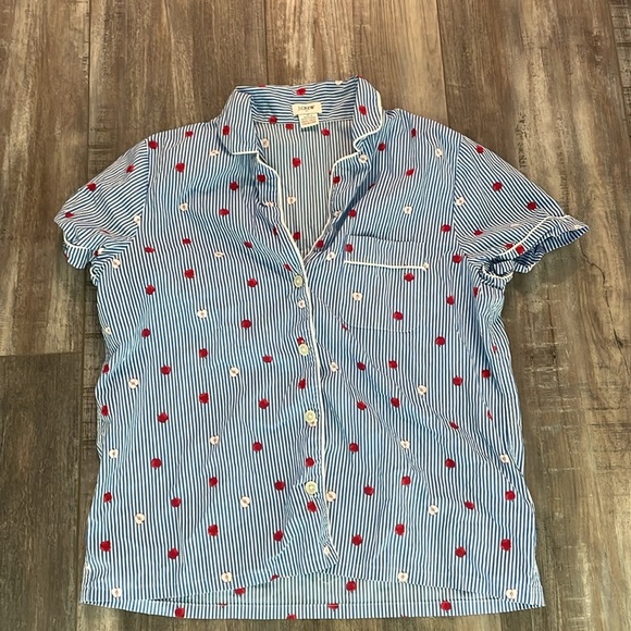 J. Crew Factory cotton pj top preppy striped apple print size smal - Picture 2 of 7